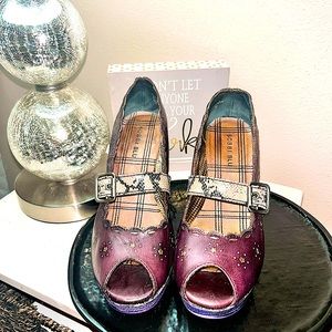 Bobbi BLU Leather Peep-Toe Retro Style Eggplant Heels